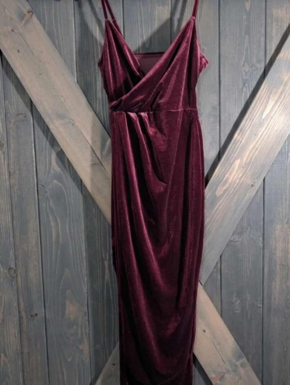 Burgundy Wine Velvet Midi Dress Spaghetti Straps Holiday Party Date Night Formal